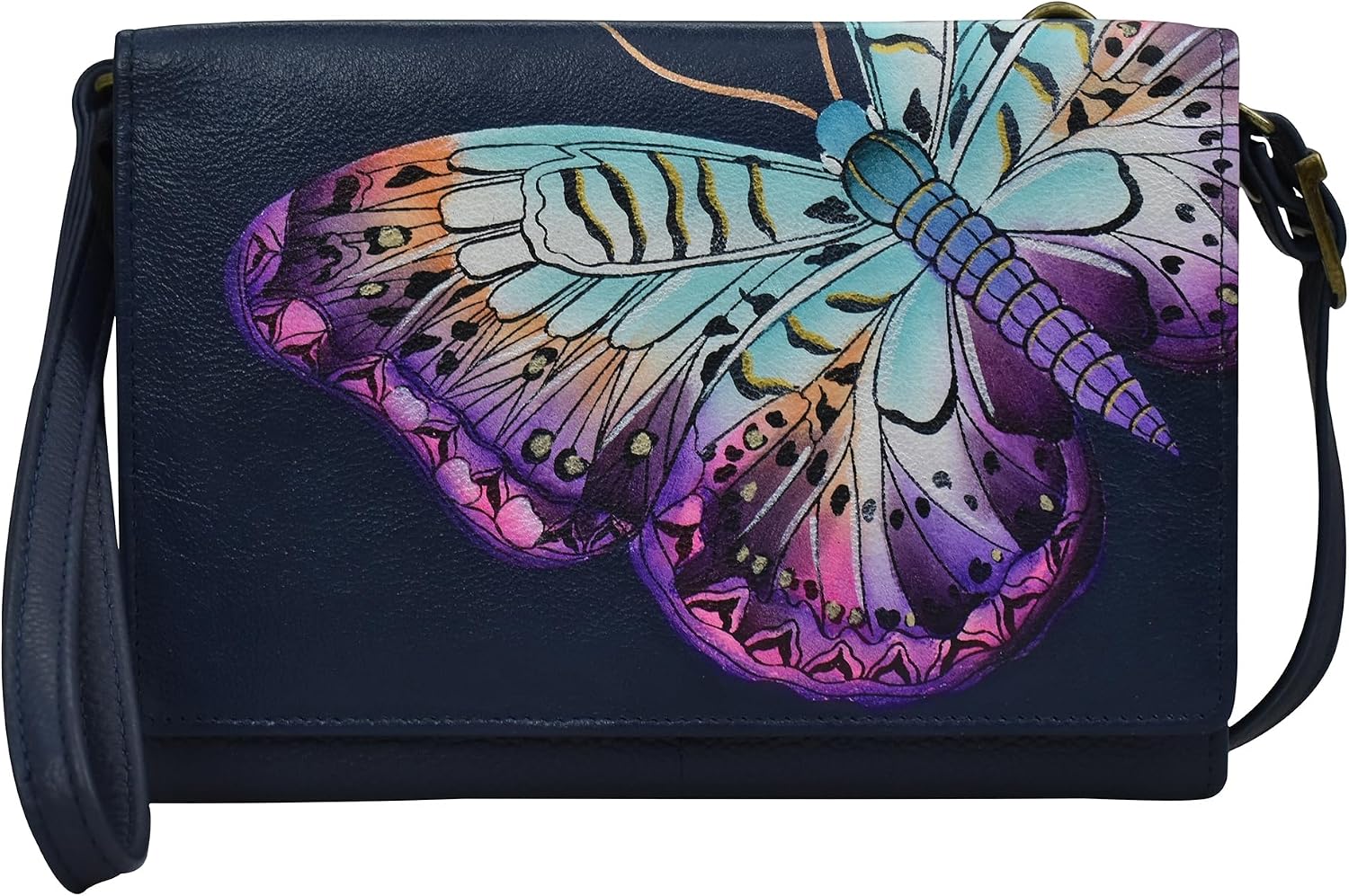 Anna by Anuschka Womens Hand-Painted Genuine Leather 4-In-1 Organizer CrossbodyBelt BagClutchWristlet