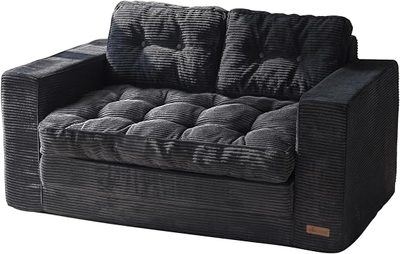MAXYOYO Sofa Bed, Loveseat Sofa Convertable with 2 Pillows, 2 in 1 Comfy Corduroy Sofa 2 Seater, Floor Lounger Pull Out Sleeping Area 101x196CM, 15cm Thincken Foam