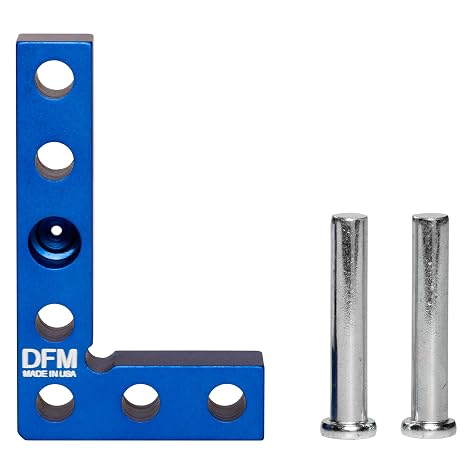 DFM Tool Works Small Square and Center Finder - Mini Square Tool with 11/32" Center Marking Hole Woodworking, Carpenter Engineering Square, Center Marking Tool, Made in USA - Blue
