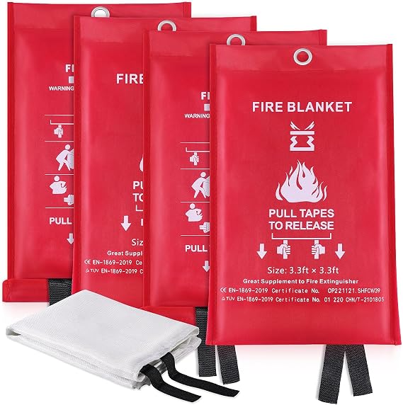 KITOSUN Löschdecke Küche Feuerlöschdecke - Glasfaser Brandschutzdecke Feuerlöscher für Haushalt Fettbrände Fettbrand Büros Garagen Schweißwerkstätten Auto Einfach Effizient 1M Lager (4Stück-1M)