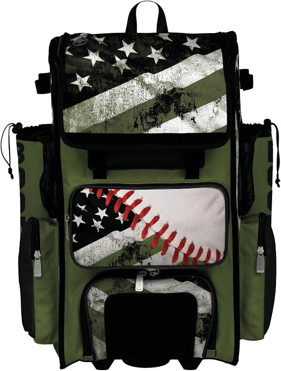 Boombah Superpack Hybrid Rolling Bat Bag - Wheeled & Backpack Version - USA Baseball Black Ops