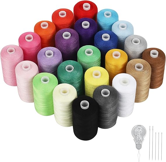 NEX 24 PCS Sewing Thread Kit, 24 Colors 1000yd Spool Polyester Thread Assortment, Thread for Sewing Machine, Hand Stitching & Quilting, Beginners, DIY Crafts