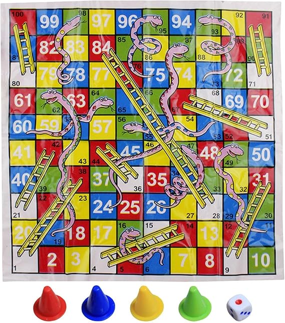 Snakes Ladders Board Game Chess, Folding, Fun, Toy | Folding Portable Lightweight Travel Game Set for Family Adults Parties Travel