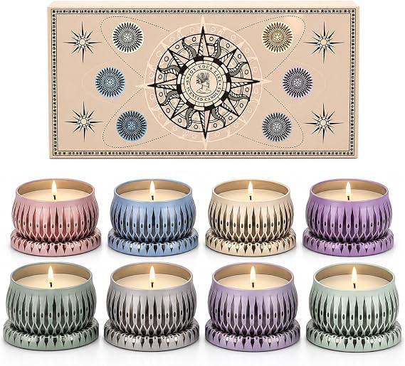 Yinuo Mirror Gifts for Women, 8 x 70 g Scented Candles Gift Set for Women, Soy Wax Aromatherapy Candles for Mother's Day, Christmas, Birthday, Valentine's Day, Bathroom, Yoga [Energy Class A+++]