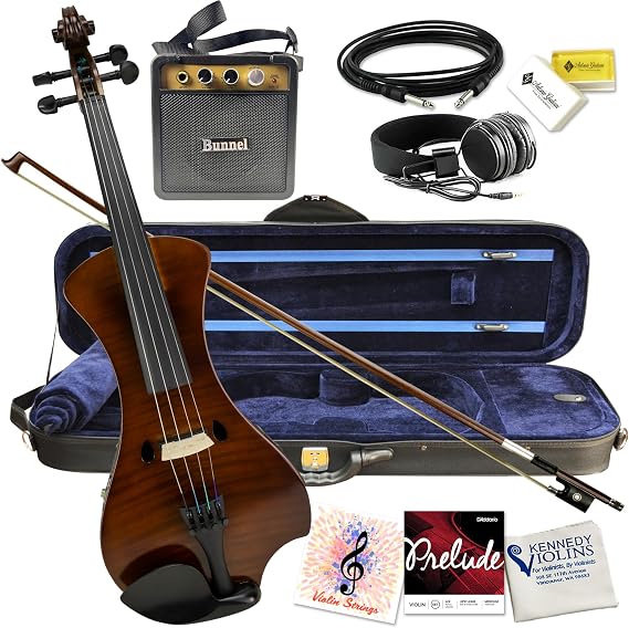 Electric Violin Bunnel NEXT Outfit 4/4 Full Size (CARAMEL) With Carrying Case and Accessories - Mini Amp - Headphone Jack - Piezo Ceramic Pick-Up - from Kennedy Violins