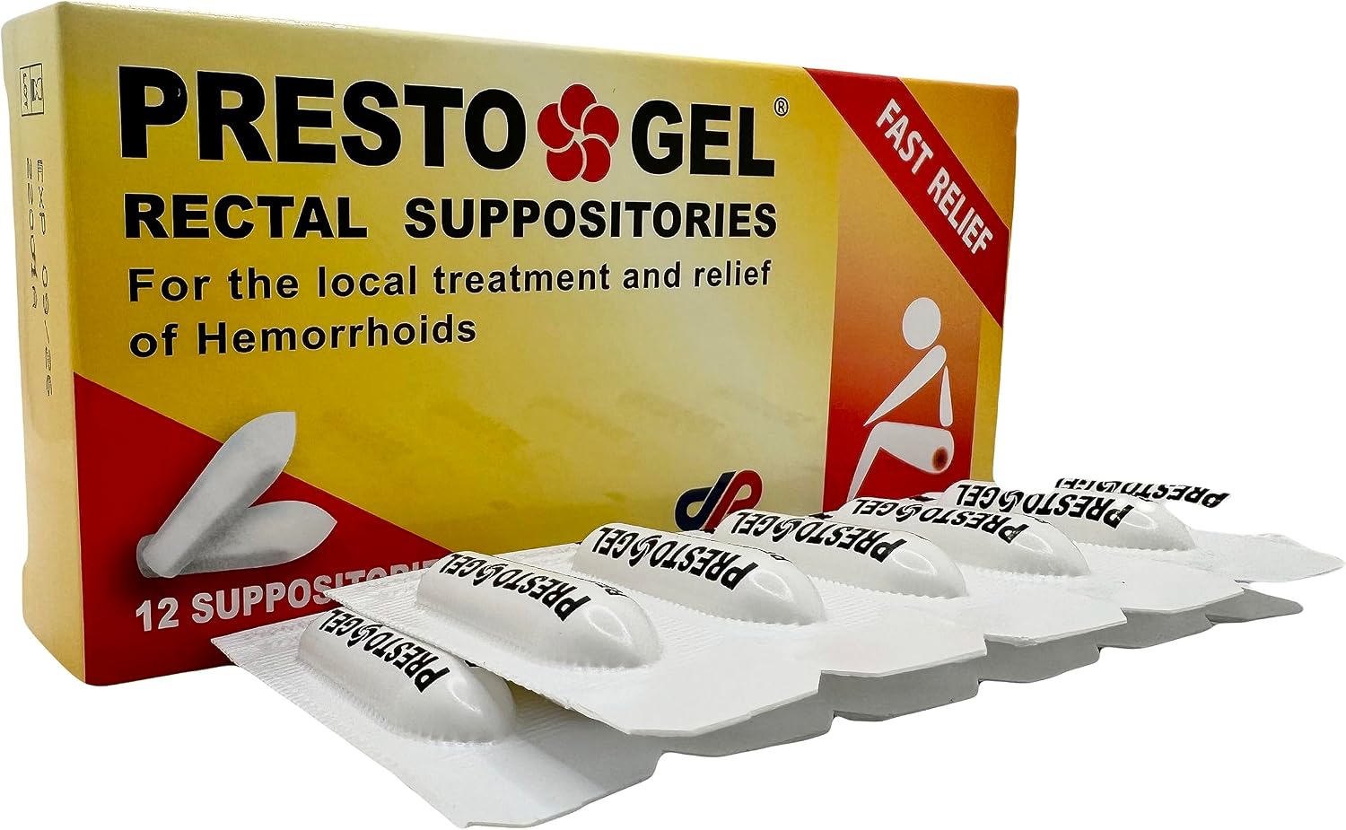 Presto Gel - Natural Hemorrhoid Rectal Suppositories - Rapid Hemorrhoid Treatment and Relief from Itching, Swelling, Burning and Discomfort - Pack of 12