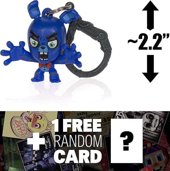 Five Nights at Freddy's Bonnie (Arms Opened): ~2.2"" Mini-Figure Hanger + 1 Official FNAF Trading Card Bundle (098576)"