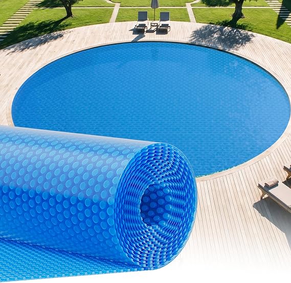UIRWAY 16Mil Solar Pool Cover 18ft Round, Pool Covers for Inground and Above Ground Pools Ultra Thick Bubble Solar Blanket, Long-Lasting, High Heat Retention, UV Protection, Customizable Fit, Blue