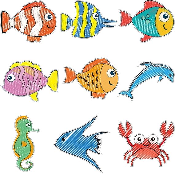 Outus 63 Pieces Sea Animals Cutouts Fish Cutouts Tropical Fish Accents Colorful Fish Accents with Glue Points for Classroom Decor Bulletin Board Ocean Themed Party Baby Nursery Kids Bedroom
