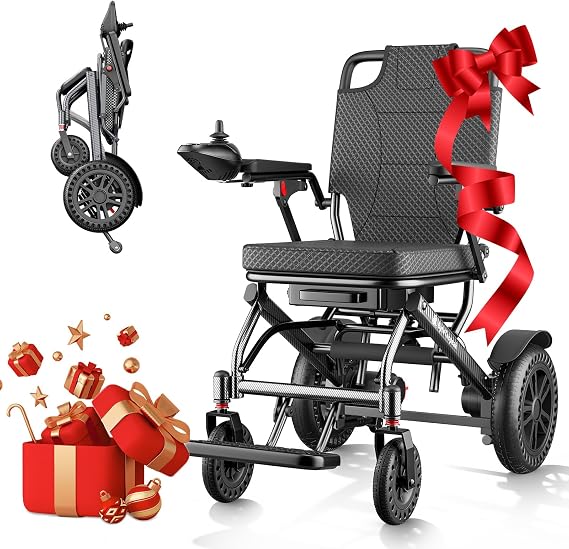 D14 Electric Wheelchair Foldable Lightweight,Portable Power Wheelchair with 150kg Weight Capacity,20km Driving Range, Thick Padded Seat, Travel-Friendly Outdoor Mobility Chair – Black