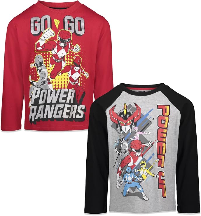 Power Rangers Red Ranger Zach Blue Ranger Megazord 2 Pack T-Shirts Toddler to Little Kid