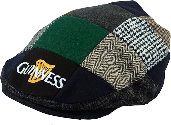 Guinness Patch Tweed Flat Cap - Unisex, Black, Medium