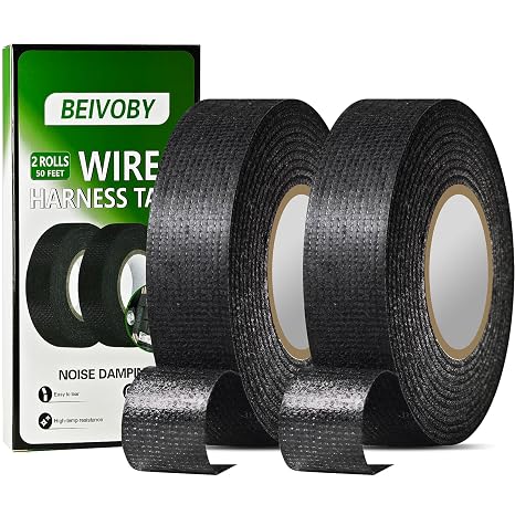 2 Rolls High Temp Wire Harness Tape (100FT Total) OEM-Grade Automotive Cloth Fabric Tape for Engine Wiring Loom, Cable Protection & Noise Dampening