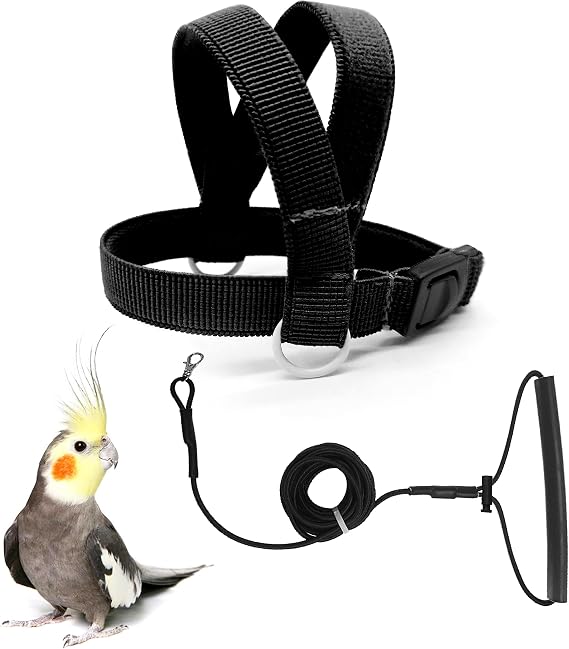 VANFAVORI Bird Harness with Buckle Clip, with 80-inch Leash,S Size, Black