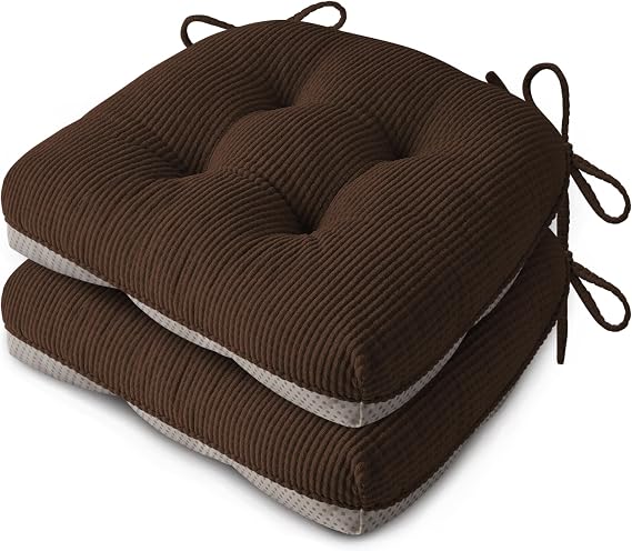 Anti Slip Kitchen Chair Cushions Set of 2 18"X16.5"X3" Brown