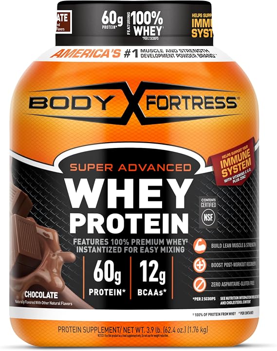 Body Fortress Super Advanced Whey Protein Powder, Chocolate, 3.9 lbs
