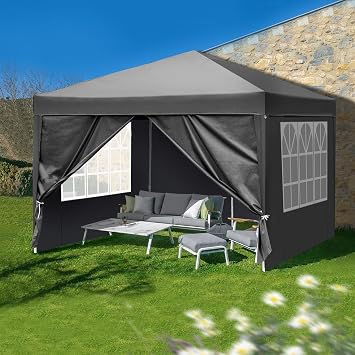 10x10FT Outdoor Pop Up Tent Canopy 10x10, Folding Tents Gazebo with 3-Speed Adjustable Height, Sun Shade Canopies with 4 Removeable Side Walls for Parties Wedding Camping,10 * 10ft Grey