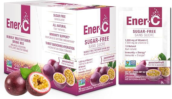 Ener-C Sugar Free Multivitamin Drink Mix - Passionfruit, 30 Count | Vitamin Powder for Water, Electrolytes Powder No Sugar, Hydration Boost Packets, Zero Sugar, Vitamin C & B12