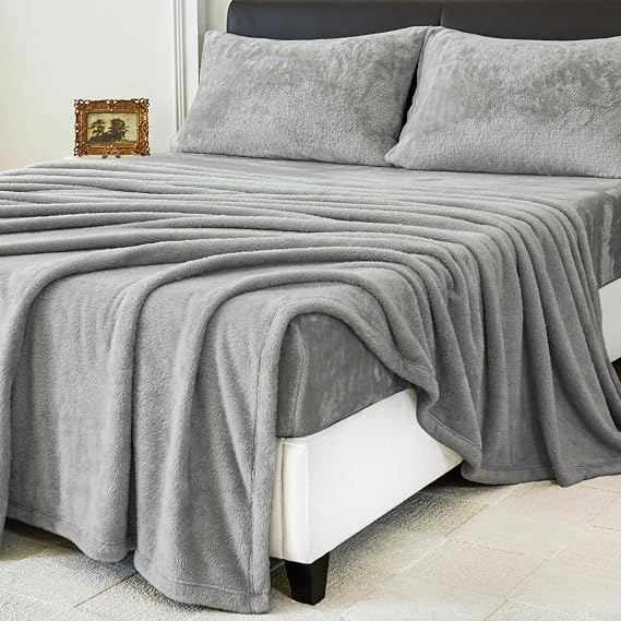 Faux Fur King Size Sheets Set, Luxury Soft Fleece Bed Sheets, Fluffy Plush Velvet Sheets Fuzzy Bedding Sheets for Fall and Winter, Cozy Warm, No Shedding, 4PC, Light Grey