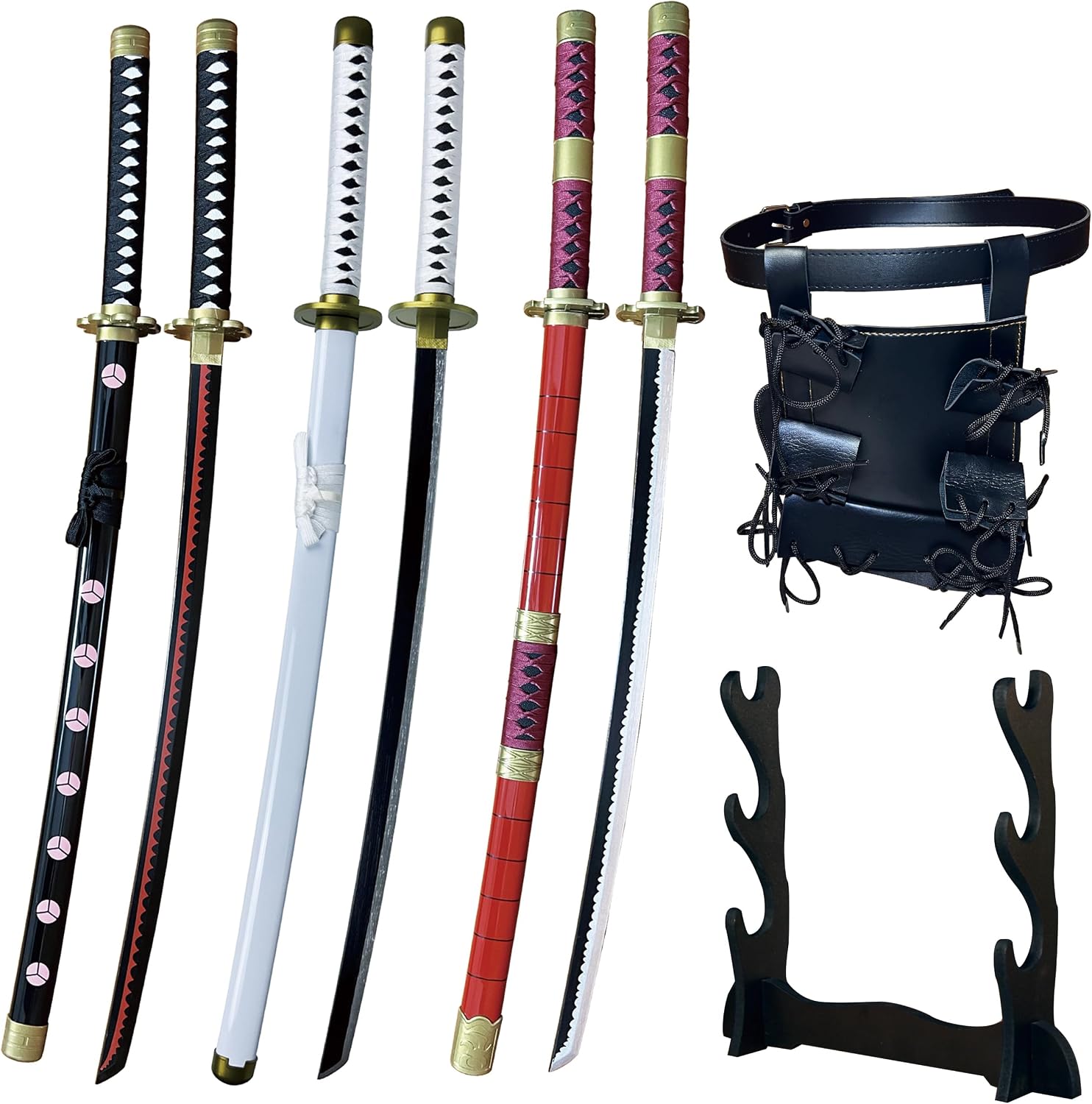 Roronoa Zoro Sword Set Cosplay Katana 41 inches, Shusui&amp;amp;Wado Ichimonji&amp;amp;Sandai Kitetsu&amp;amp;Yama Enma&amp;amp;Display Scabbard&amp;amp;Belt