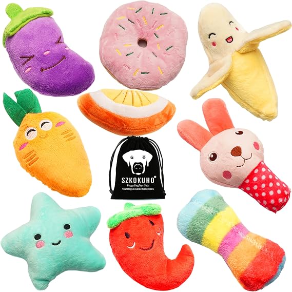 Squeaky Dog Toys for Small Medium Dogs, 9 Pack Stuffed Puppy Teething Toys | Assorted Soft Plush Dog Toys Bundle, Built-In Squeakers, For Puppies Entertainment & Interactive Play