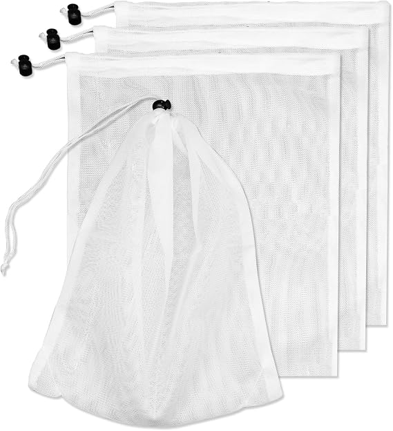 4Pcs Pool Vacuum Replacement Mesh Bag, Pool Leaf Vacuum Net Bag Fine Mesh with Locking Cord, Pool Vacuum Filter Bag, Pool Cleaner Bag Suitable for Pools Aquariums Ponds Collecting Leaves and Debris