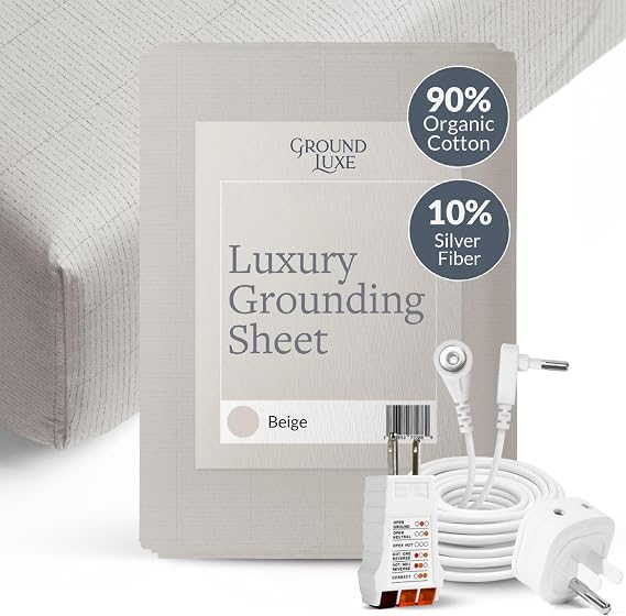 Luxury Fitted Grounding Sheet in Beige for California King Size Bed (Organic) Conductive Earthing Sheet