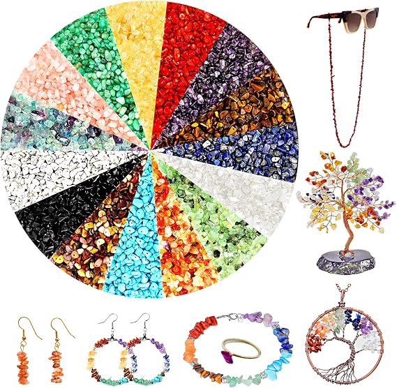 Beads for Jewelry Making, 900PCS Natural Crystal Gemstone Chip Loose Beads Irregular Rock Bulk Beads with Plastic Box for Bracelet Jewelry Making DIY Supplies (15 Colors - 900PCS)