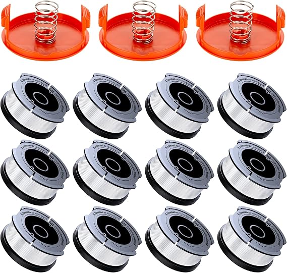 Weed Eater String Compatible with Black+Decker, AF-100 0.065" Weed Wacker String Refill 360ft Automatic Feed String Trimmer Replacement Line Spool for Black&Decker (12Spools + 3Caps+3Springs)
