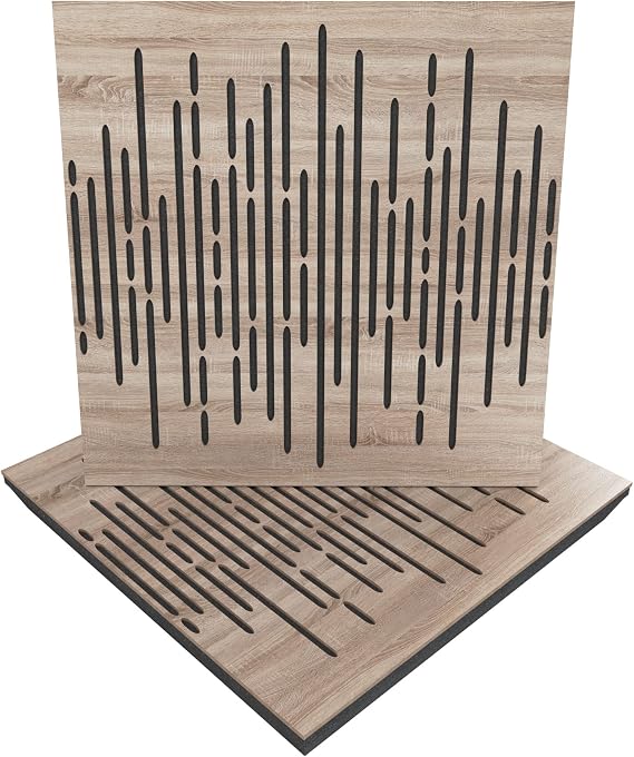 (2 Pack) Sound Absorption-Diffuse Acoustic Panel Wave | 19.7''x19.7''x2.1" | High Density Foam | Absorption - Diffusion - Reflection - Soundproofing - Insulation | Wood laminated: (Sonoma)