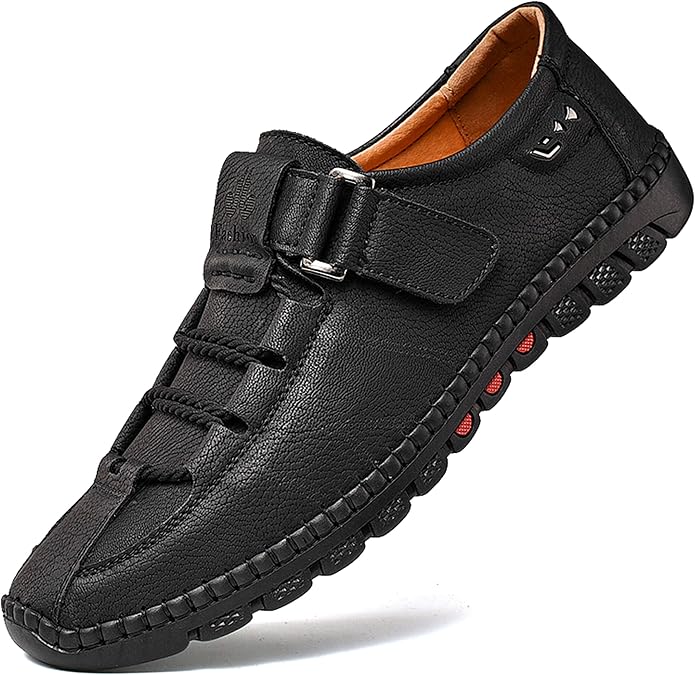Moodeng Men`s Casual Leather Loafer Summer Outdoor Sandals Comfortable Boat Shoes Slip-on Driving Loafers
