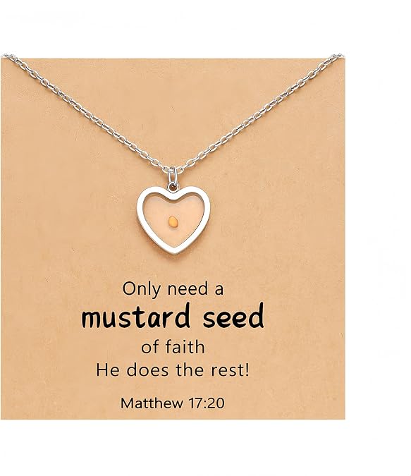Mustard Seed Cross Heart Round Geometric Pendant Necklace Christian Religious Faith Inspirational Friendship Couple Lucky Keepsake Dainty Jewelry for Women Men