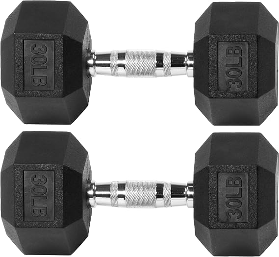 Rubber Encased Hex Dumbbell with Knurled Alloy Material Non-slip Handle, Basic Professional Dumbbell