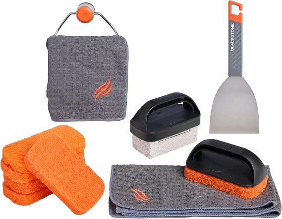 Blackstone 6276 OTG Deluxe 13-Piece Griddle Cleaning Kit Includes Scraper, Scrub Pad Handle, (6) Scrub Pads, Brick Handle, Cleaning Brick, Magnetic Towel Holder, (2) Towels