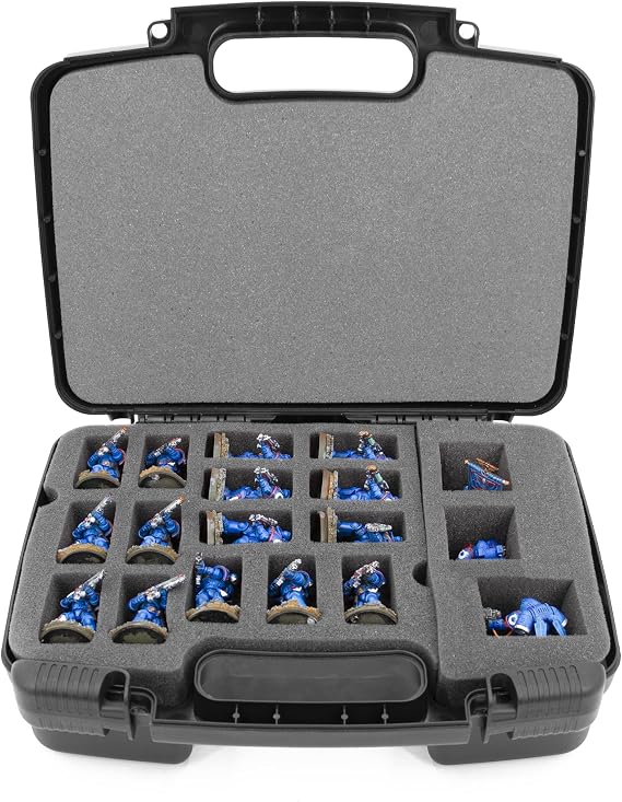 CASEMATIX Miniature Storage Hard Shell Miniature Figure Case - 30 Slot Figurine Minature Carrying Case with Customizable Foam for Large Miniatures for Warhammer 40k, DND and More!