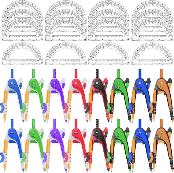 32 Pack Math Compass & Protractor Set 6 Inch Geometry Math Compasses