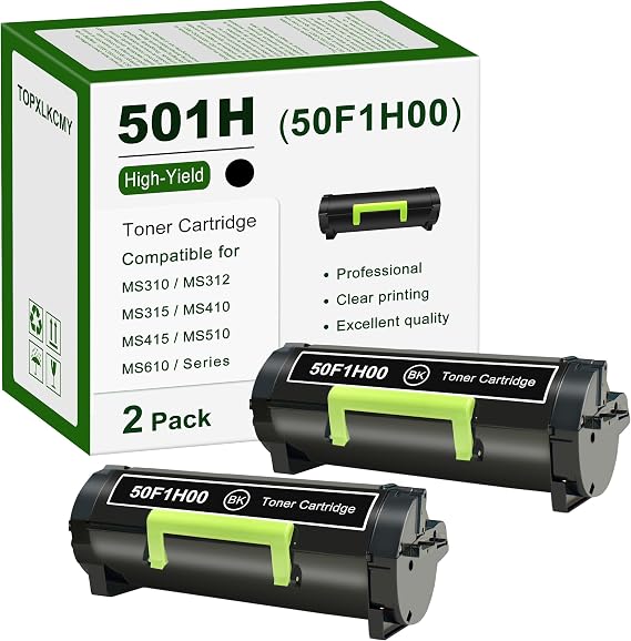 501H (50F1H00) High Yield Black Toner Cartridge 2-Pack Replacement for Lexmark MS310 MS310dn MS312 MS312dn MS315 MS315dn MS410 MS410dn MS415 MS415dn MS510 MS510dn MS610 MS610dn Printer