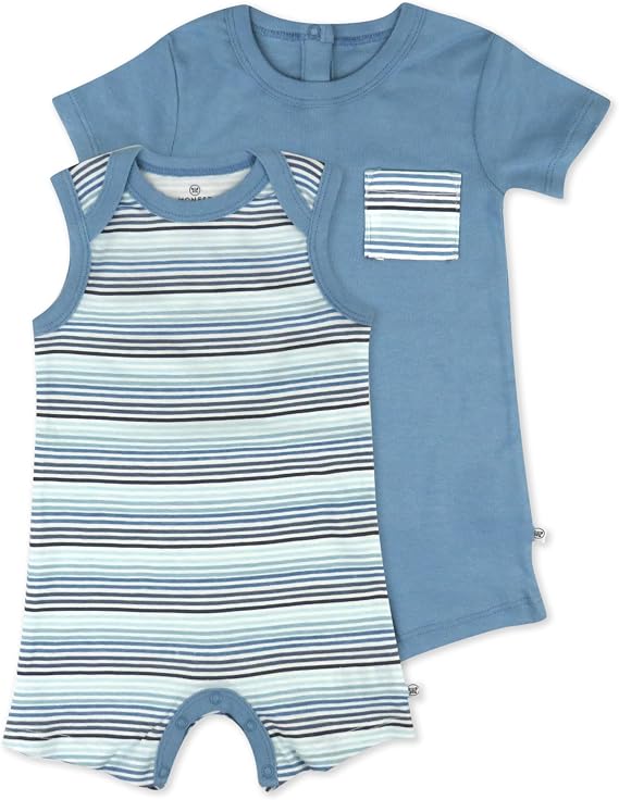 HonestBaby Short Sleeve and Tank Romper 100% Organic Cotton for Infant Baby and Toddler Boys