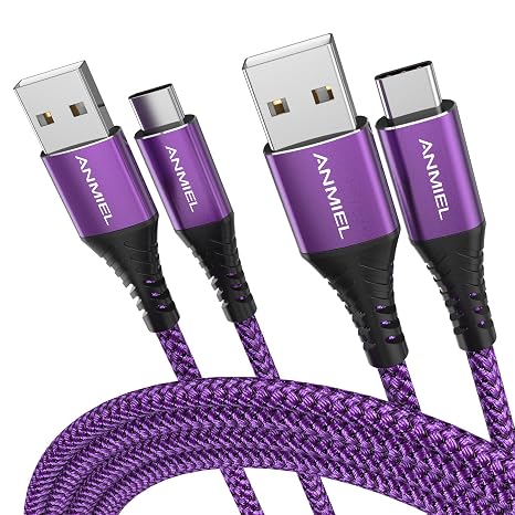 USB C Cable, [10ft 2-Pack Type C Charger Fast Charging, Long Nylon Braided Type C Charger Cord Compatible with Samsung Galaxy S10 S9 S8 Plus Note9 8 and More (Purple)