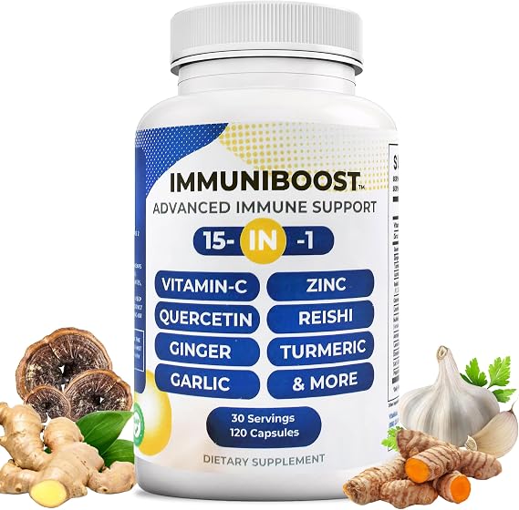 15 in 1 Immune Support Supplement 120 Capsules with Powerful Blend of Turmeric, Ginger, Vitamin C and Zinc Immune Booster for Adults