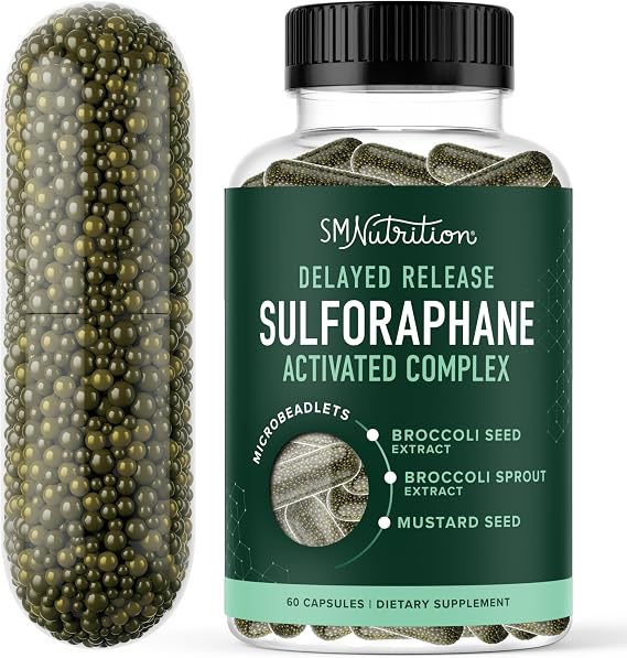 50MG Sulforaphane Supplement from Broccoli Sprouts | NRF2 Activation, Cellular Health & Immune Support | Glucoraphanin, Myrosinase & Antioxidants | Third-Party Tested | 60 Broccoli Seed Microbeadlets