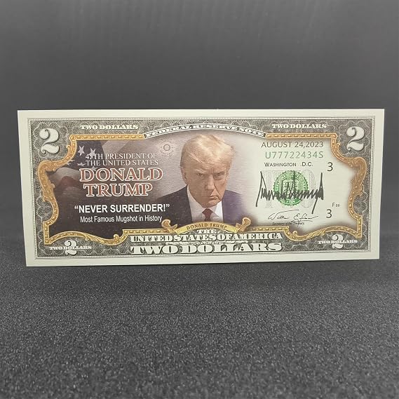 Trump Money Donald Trump $2 Bill Never Surrender Colorized Mugshot $2 Bill Trump 2 Bill Uncirculated Commemorative Coin Collectible Coin Commemorative Individual Collectible Coins