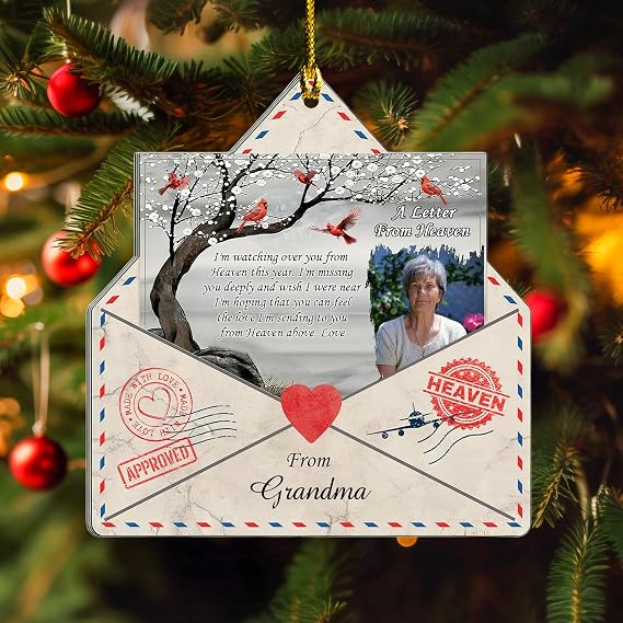 Pavo A Letter from Heaven Personalized Acrylic Ornament Custom Photo & Message Engraving Memorial Gift in Memory of Loved One Clear One-Sided Keepsake