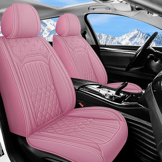 5 Seats Leather Car Seat Covers for VW Volkswagen Tiguan 2009-2024,Luxury Waterproof Breathable Nappa Leather Car Seat Cover,Airbag Compatible Seat Cushions(Pink,Full Set)