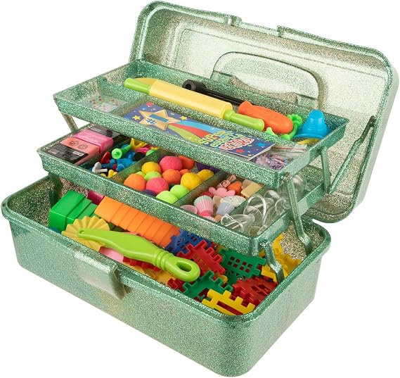 Glitter Art & Craft Tool Storage Box,3-Layer Stackable Carry Tackle Box