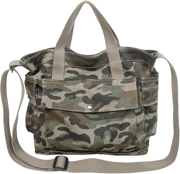 MaxxCloud Unisex Camo&Leopard Hobo Tote Bag-Canvas Messenger Bag-Casual Crossbody Hobo Bag for Men Women,Outdoor Daypack