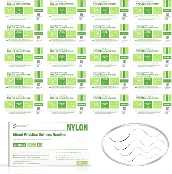 Nylon Suture Practice Thread and Needles for Medical Students Training Only (Pack of 20)