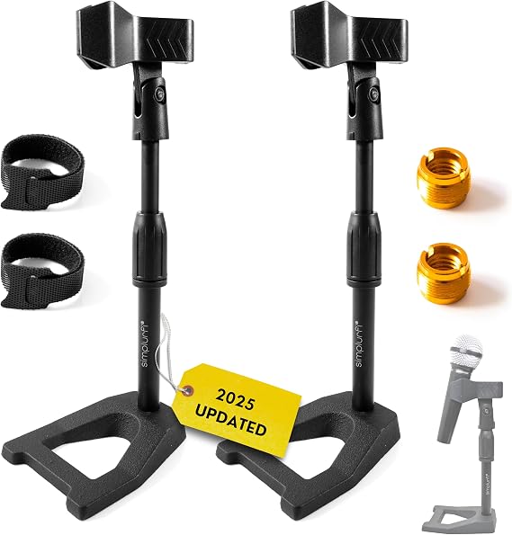 2 Pcs Mic Stand with Mic Clip Desktop, Adjustable Table Microphone Stand, 5/8 to 3/8 Metal Adapter, Heavy Weighted Base, for Blue Yeti Snowball Spark Fifine K669 AT2020 Shure SM58 SM57