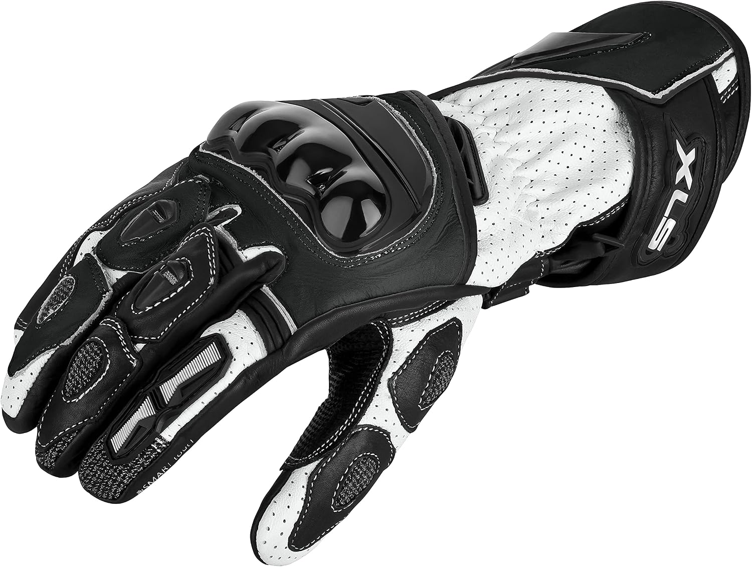 XLS Leather Motorcycle Gloves with Protectors in Black / White (M)