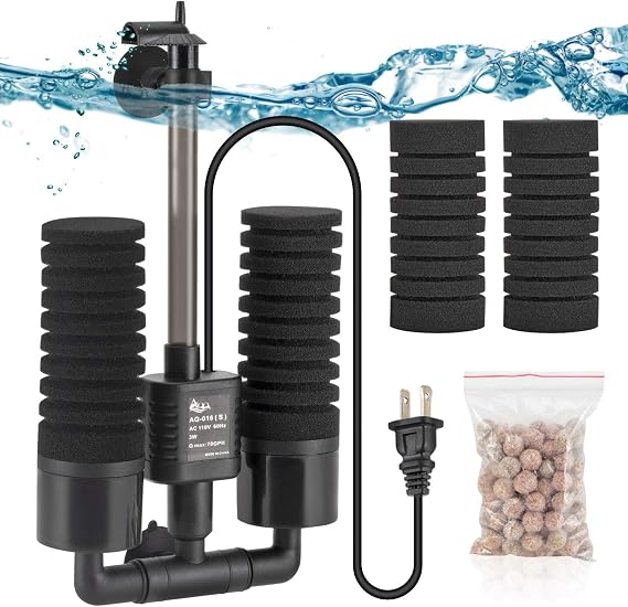 AQQA Aquarium Electric Power Sponge Filter,3W/5W Submersible Foam Filter